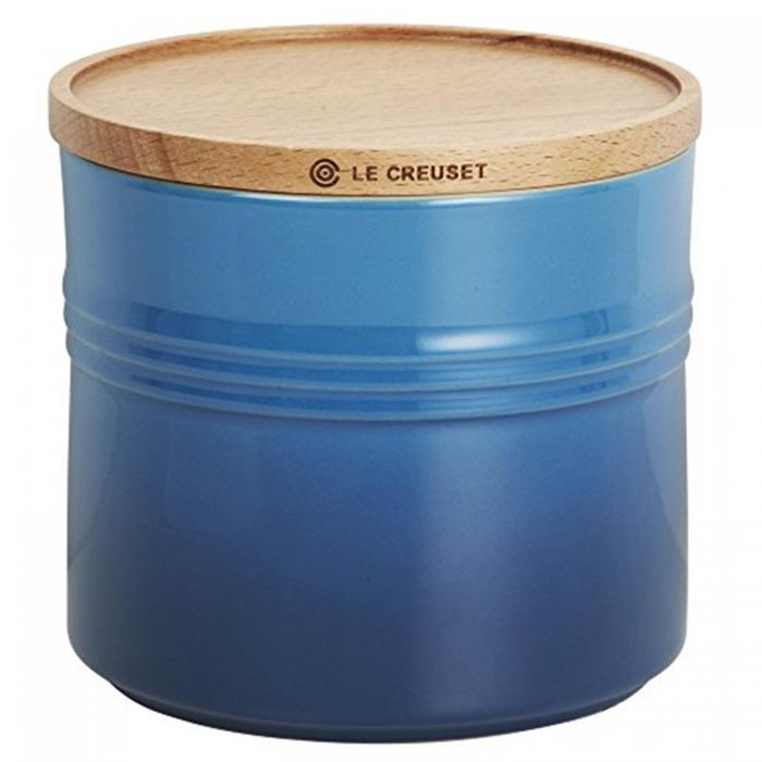 Le Creuset Stoneware Voorraadpot met Houten Deksel, 1,4L marseilleblauw