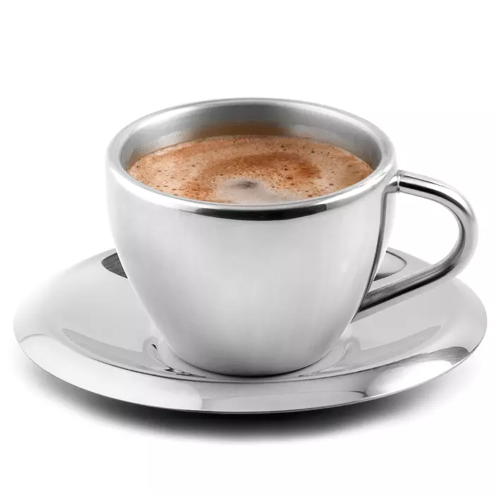 CookSpoint Weis Koffiekop Dubbelwandig met Schotel, RVS Kookpunt
